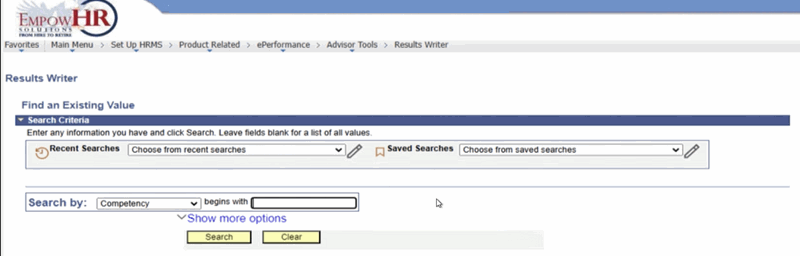 Results Writer Page - Find an Existing Value